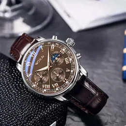 Наручные часы WOKAI, мужские коричневые часы, модные повседневные деловые кожаные ремешки, кварцевые часы Montre Homme Reloj Hombre 2023