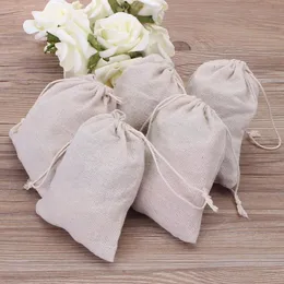 Liten Muslin DrawString Presentpåsar Bomull Linne Vintage Jewelry Puches Packaging Case Wedding Favor Holder Många storlekar Jute Sacks C301W