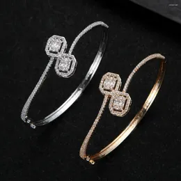 Комплект ожерелья и серег в европейском стиле с квадратной геометрией, полный циркон, открытый браслет, женские аксессуары для платья
