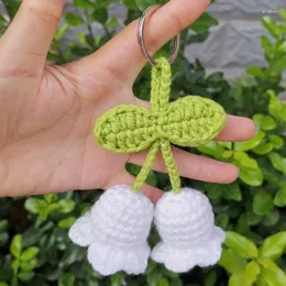 Keychains Cute Handmade Flower Knitted Keychain Keyring Crocheted Wool Leaf Bag Pendants Car Key Ring Fresh Handbag Charms Gifts