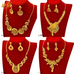 Collana Orecchini Set XUHUANG Dubai Set di orecchini placcati oro 24K per le donne Etiope Nigeriano Festa di nozze Gioielli in rame Regali all'ingrosso