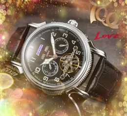 Relógios de lua mecânicos automáticos masculinos estilo clássico 43mm pulseira de couro genuíno de alta qualidade dia data hora relógios de pulso safira super crime relógio de fábrica premium