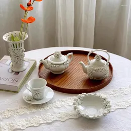 Hip Flasks Handmade Three-dimensional Flower Ceramic Teapot Afternoon Tea Cup Set Pure White Vase For Living RoomWedding Decoration