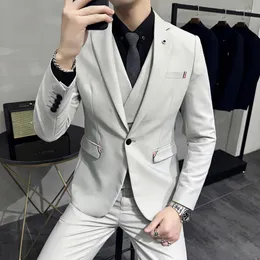 Women's Tracksuits Style High-quality (suit Vest Trousers) Fashion And Handsome Korean Version Slim Woolen Three-piece Solid Color Wedding