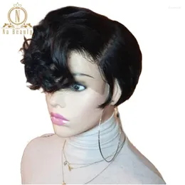 Pixie Cut Short Wig 13x1 HD Lace Front Human Hair Bob Wigs Natural Black Glueless Wavy Curly For Women Brazilian Remy