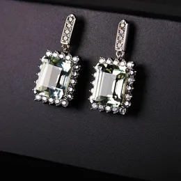 Ear Mankiet Yezoxa Emerald Cut Oryginalny zielony ametyst 925 Srebrny Halo Kolczyki dla kobiet 230928