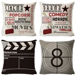 Partihandel Stamp Letter Film Series Throw Pillow Cover With Zipper Linen Cushion Home Soffa Decor Supplies 45x45cm