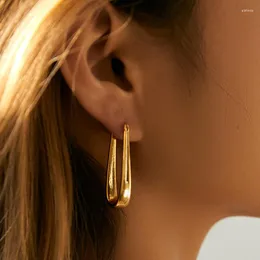 Hoop Earrings Copper Plated 18K Gold Minimalist Water Droplets U-shaped For Women Metallic Waterproof Oval Fashion Jewelry