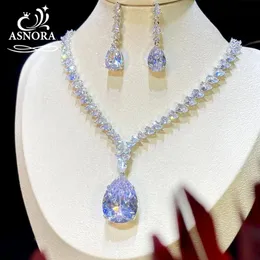 Wedding Jewelry Sets ASNORA - Cubic Zirconia Necklace Earrings Set Luxury Bridal Jewelry For Women Wedding Dress Accessories X0205 230928