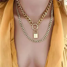 Diezi Multilayer Vintage Circle Lock Pendant Necklace Punk Fashion Gold Color Color Metal Chain Choker Necklaces for Women Jewelry3125