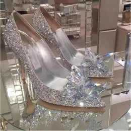 Cinderella Shoes For Wedding Sparkly Bling Rhinestone JC High Heels Women Pumps Pointed toe Crystal Wedding Shoes 9cm Bridal Shoes Cheap