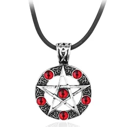 Pendanthalsband Supernatural Series Pentagram Necklace With Rope Chain Dean Winchester Star Silver Plated Red Crystal Jewelry253w