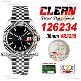 Clean Factory CF 126234 VR3235 Automatic Unisex Watch Mens Ladies Watches 36mm Fluted Bezel Black Dial 904L Jubileesteel Bracelet Super Version Puretimewatch 0015