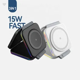 15W Fast Charge Magnetic Folding 3 in 1 Wireless Charger for iPhone 13 / Apple Watch / AirPods / Samsung Galaxy Buds