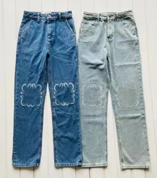 Zimowe dżinsowe dżinsy puste design ebroidery Casual High Street Hip Hop talia ciemnoniebieskie proste dżinsowe spodnie Rozmiar 25-30 42um#