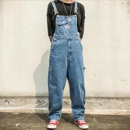 Pantaloni da uomo coreano tute di jeans larghi uomo 2023 tuta bavaglino enorme abbigliamento da lavoro dritto multi tasca gamba larga pantaloni cargo blu W549