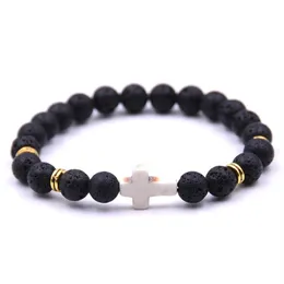 2019 neue 10 teil/los 8mm Matt Stein Zirkon Kreuz Armband Kupfer Perlen Naturstein Yoga Armreifen Für Gift320m