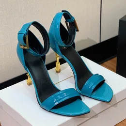 patent leather high-heel sandals 10.5cm ankle strap stiletto heels Dress Shoes Luxury designer sandals Office party shoes Nude Blue Green black brown purple