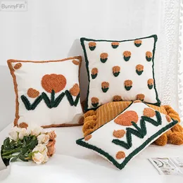 Pillow Tulip Floral Cover Tufted Burnt Orange Luxury Home Decoration 45x45cm Living Room Bedroom Garden Sofa Couch