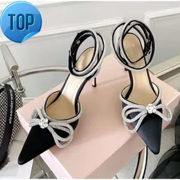 MM Satin sandals Womens leather sole high heels 9.5cm black pink diamond chain decoration women heeled Luxury Designers Dinner dress Pumps6