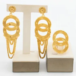 Conjuntos de joias de casamento Brincos etíopes com conjunto de joias de anel para mulheres Design de declaração Dangle Brincos Conjunto de anel de coquetel para presentes de festa de noivado 230928