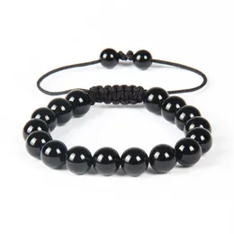 New Whole 10pcs lot Fashion Mens Woven Bracelet High Quality 10mm Natural Black Round Onyx Stone Bead Jewelry304l