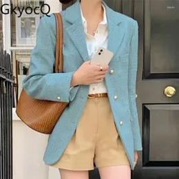 Women's Jackets GkyocQ Korean Chic Fall And Winter French Retro Suit Collar Single-breasted Loose Casual Versatile Long-sleeved Tweed Jacket