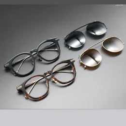 サングラスブランドデザインビンテージラウンドアセテート眼鏡フレーム高品質のデュアル目的男性と女性向けの偏光クリップ