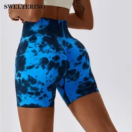 Active Shorts Tie Dye Sports Women's Gym Seamless High Waist Buttock Lifting Sexy Yoga Pants Bicycle Push-Up Leggings Clothing