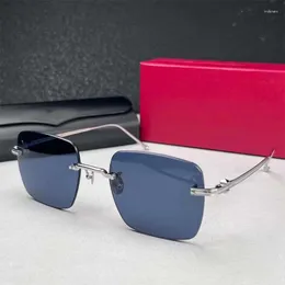 Sunglasses Designer Brand Vintage Rimless Square Men CT0403S Sliver Sun Glasses Hand Craft Super Light Titanium Solar