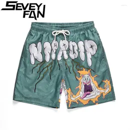 Men's Shorts SEVEYFAN Summer Hip Hop Graffitti Leters Printing Short Trousers Loose Leisure Straight Sport Outwear