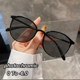 Óculos de sol luxo senhoras miopia óculos para mulheres homens redondo quadro perto de visão óculos unisex terminado pochromic dioptria