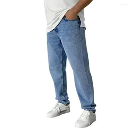 メンズジーンズの男性ソリッドカラーポケットストレッチデニムストレートパンツフォーシーズンズルースカジュアルズボンデイリーストリートウェアの服