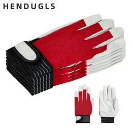 Five Fingers Gloves HENDUGLS Work Stitching Leather Safety Protection Handling Driving Garden Pruning Planting Maintenance Riding Glove 5pairs 508R 230928
