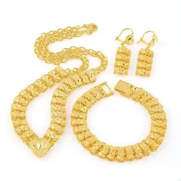 24K Solid Yellow Gold Real Filled Bracelet Earring Necklace Pendant Set Special2390