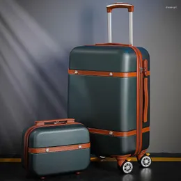スーツケースローリング荷物セット女性ファッションコンビネーションロック旅行スーツケースユニバーサル化粧バッグレトロ2PCSトロリー