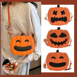 Halloween-Kürbis-Tasche, lustige Tasche, PU-Leder, Kürbis-Geldbörse, verstellbarer Riemen, Umhängetasche, modische Umhängetasche, Cartoon-Umhängetasche