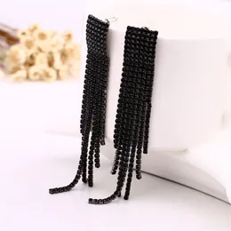 Preto completo strass vintage borla brincos gota brincos de qualidade para mulheres jóias de luxo longo balançar brinco # e019294l