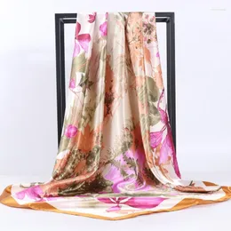 Scarves Spring Mother Bright Color Flower Satin Artificial Silk 90cm Generous Gift Hangzhou Scarf Cloak