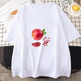 Women's T Shirts Fruit Pomegranate Women T-shirt Fun Garnet Print Tops Round Neck Summer High Street Original Design Sense Couples