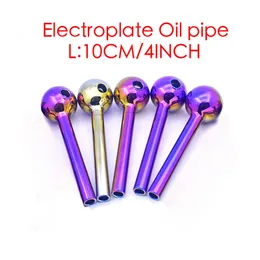 Wholesale 4inch Colorful Smoking Pipe Big Ball 30mm Thick heady Straight glass Tube Nails Pipes Tobacco Herb Pyrex electroplate Glass Oil Burner Pipe