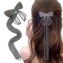 Fermagli per capelli MOGAKU Scava fuori Bowknot Forcine per le donne Strass nero Lungo Nappa Ragazze Fasce di cristallo Barrettes Moda