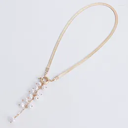 Hänge halsband halsband kvinnor konstgjord pärla kvinna kedja charms flickor smycken guld färg trendig europeisk metall halskette