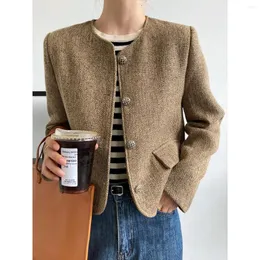 Women's Suits Spring Autumn O-neck Single Breasted Solid Short Coat Korean Style High-End Fashion Socialite Jacket Blazer Women