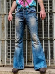 Men's Jeans Men Flared Baggy Bootcut Leg Pants Distressed Blue Designer Punk Stlye Bell Bottom Big Size Denim Trousers