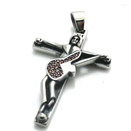Pendant Necklaces Small Size 5 Cm 3.5 Unisex 316L Stainless Steel Cool Red Clean Black Stone Cross