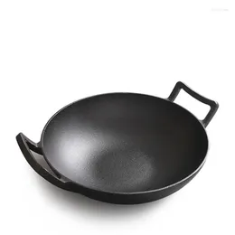 Pans 32CM/36CM Household Cast Iron Binaural Frying Pan Thickened Uncoated Non-stick Induction Cooker Gas Stove General Purpose