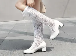 KEBEIORITY Women Boots Summer Shoes High Heels Knee High Boots for Women Lace Up Black White Boots Female Big Size 34453419246