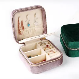 UPS smycken arrangör av hög kvalitet luddförvaringslåda med spegel rese bärbar örhänge hållare display flanell smycken låda kvinnor flicka gåva 10.3