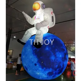 free door delivery outdoor activities 8m 26ft high Giant Inflatable astronaut sitting on the Moon with LED light balloons customized Inflatable Spaceman cartoon